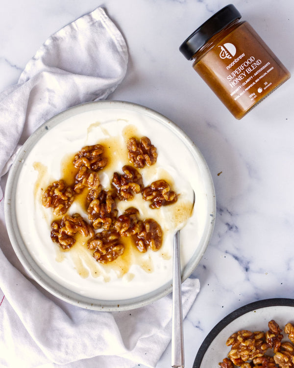 Noonbrew Honey-Glazed Walnuts with Greek Yogurt