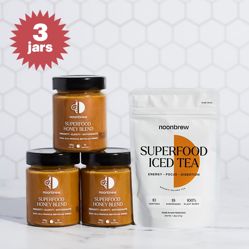 SuperFood Honey - 3 Pack + 10 Serving Travel Pack + Chrome Honey Stick