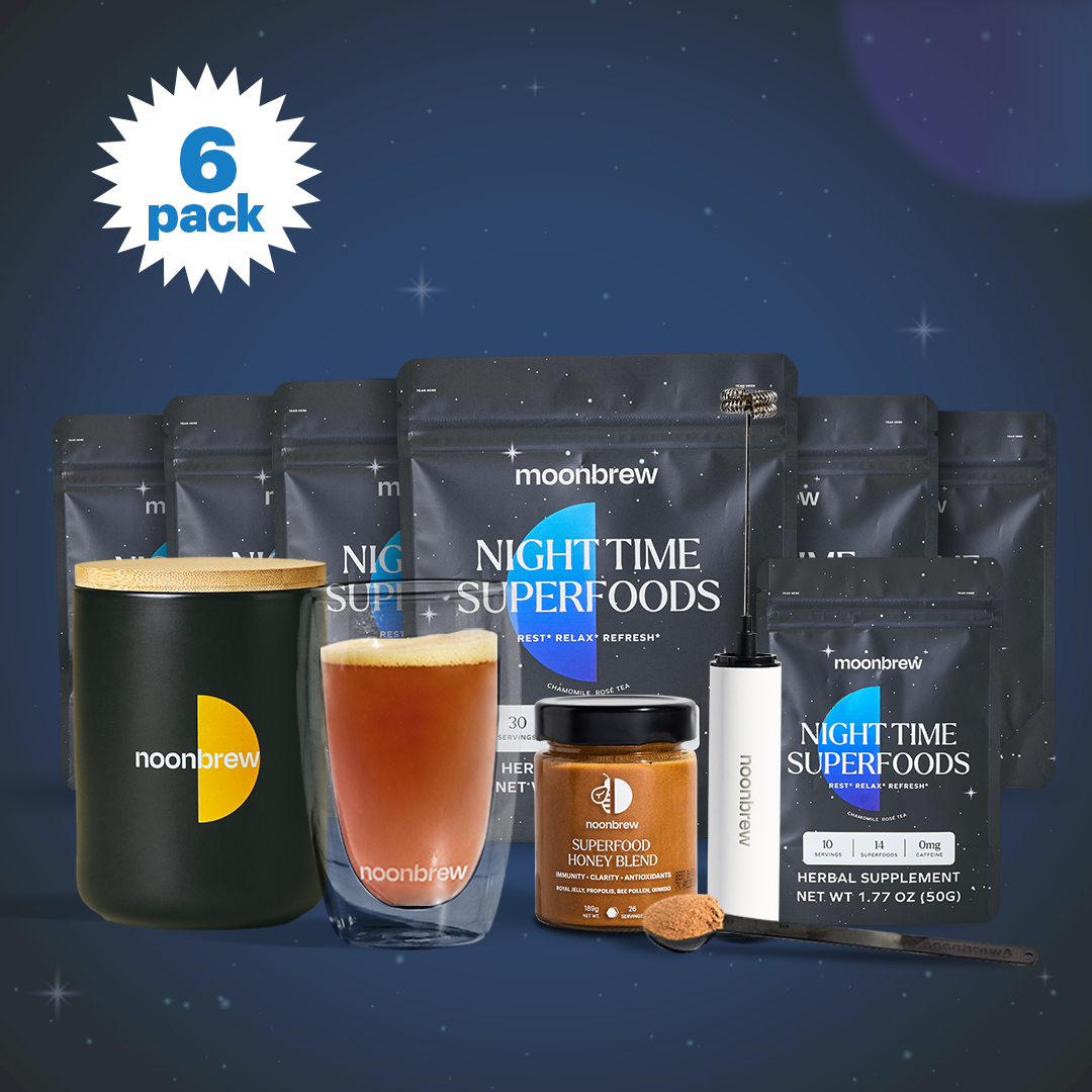 6 x 30 Servings MoonBrew + Superfood Honey + Travel Pack + Frother + DW Glass + Storage Container